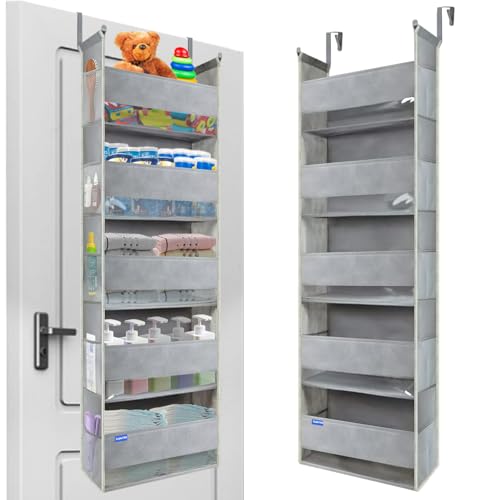 Extra Large Over The Door Organizer Storage 5-Shelves and 10 Side Pockets, Heavy Duty Hanging Door Organizer for Closet Bathroom Bedroom Nursery Pantry, Grey - color: Grey, size: Large 5-Shelf Over Door Organizer