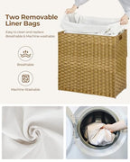 Greenstell Laundry Hamper with Lid, 125L Laundry Basket with 2 Removable Liner Bags & 2 Mesh Bags, Handwoven Synthetic Rattan Clothes Hamper for Clothes, Toys in Bathroom, Bedroom, Foldable, Natural - color: Natural, size: 125L (25.6 x 13.0 x 23.6 inches)
