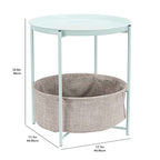 Amazon Basics Round Storage End Table, Side Table with Cloth Basket, Mint Green/Heather Gray, 18 in x 18 in x 19 in - color: Mint Green