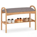 Giantex Shoe Rack Bench, Bamboo 2-Tier Entryway Bench with Padded Cushion, Shoe Storage Bench for Hallway, Closet, Foyer, Living Room, Bedroom, Mudroom - size: 12.5"D x 27.5"W x 20"H（Without Flip-Top Storage）