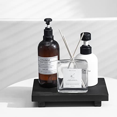 zoocatia Small Wood Tray Pedestal Stand Farmhouse Bathroom Decor Decorative Wooden Riser Kitchen Soap Dish Holder for Vanity, Counter, Sink, 9" x 5.9" - Black - color: Black, size: 9" x 5.9" x 1.6"