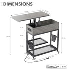 Colima Lift Top End Table with Charging Station and Wheels, Sofa Side Table with USB Port & AC Outlets, Movable Bedside Nightstand with Side Bag for Office Living Room Bedroom(Gray) - color: Grey