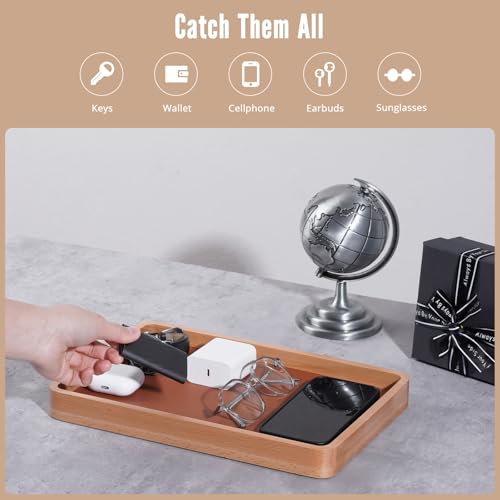 ProCase Wooden Valet Tray for Men, Wood Catch-All EDC Organizer, Nightstand, Entryway Bedside Dump Holder, for Wallets, Keys, Watches, Phones, Loose Change, Trinkets -LightBrown - color: Light Brown