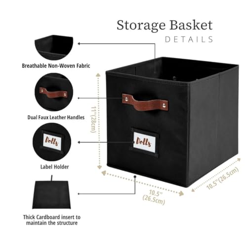 DECOMOMO Storage Bins, Cube Storage Bin with Labels, Fabric Storage Cubes for Shelves (10.5" x 11" / 6pcs, Black) - color: Black, size: Cube 11" / 6pcs