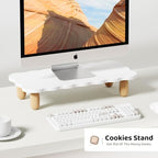 AFOOYO Monitor Stand Riser, Cookie-Shaped Sturdy Wood Computer Monitor Stand for Desk, Ergonomic Desk Stand, Multi-Purpose Desktop Organizer Riser for Computer, Laptop, Printer, TV,White