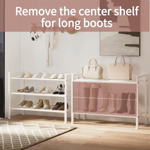 3-Tier Metal Shoe Rack, Sturdy Floor-Mounted Storage Organizer for Closet Entryway Garage Dorm Room, Easy Assembly Multi-Purpose Shelf, White - color: White, size: 3 Tier