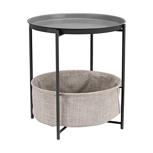 Amazon Basics Round Storage End Table, Nightstand for Bedroom or Living Room, Easy Assembly, with Cloth Basket, Charcoal/Heather Gray, 17.7 x 17.7 x 18.9 in | Side Table, with Cloth Basket, Storage - color: Charcoal