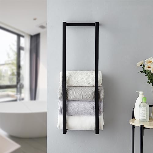 Towel Rack for Rolled Towels, Towel Rack for Bathroom,Wall Mounted Metal Bathroom Organizer, Bath Towel Holder Wall for Modern Small Space Bathroom Towel Storage (Black) - color: Black