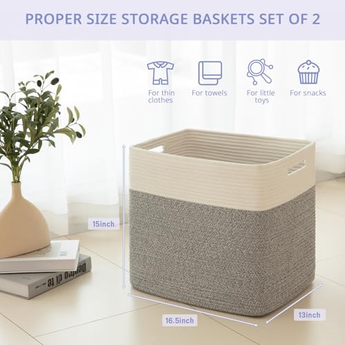 OIAHOMY Storage baskets for Shelf, Toy Storage Basket, Large Collapsible Storage Bins, Blanket Basket Living Room, Closet Storage for Bedroom, 16.5 x 13 x 15 Inches-Pack of 2-Grey - color: Grey, size: 16.5" x 13" x 15"