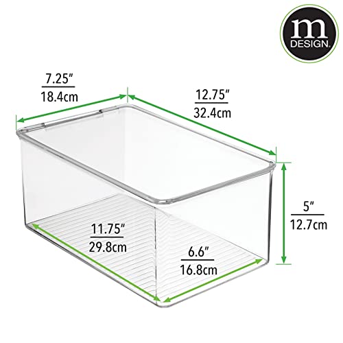 mDesign Plastic Stackable Home Office Storage Organizer Box with Hinge Lid - Holder Container Bin for Note Pads, Gel Pens, Staples, Dry Erase Markers, Tape, Supplies - Lumiere Collection - Clear - size: 12.75 x 7.25 x 5 (Pack of 1)