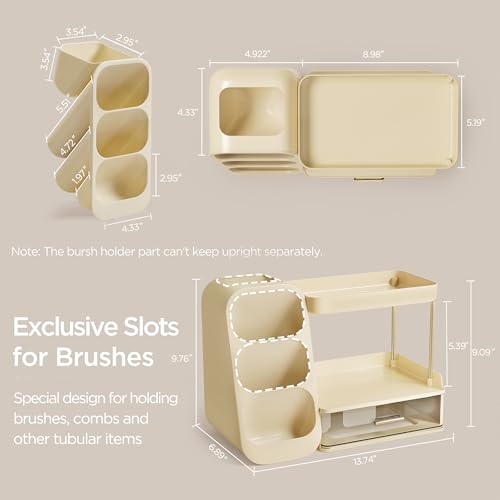 HBlife Bathroom Organizers and Storage with Brush Holder for Vanity, 3 Tier Plastic Makeup Organizer for Dresser Counter, Skincare, Lipstick, Perfume, and Cosmetic Storage, Beige - color: Beige, size: Medium