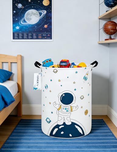 Round Fabric Storage Bin,Decorative Basket,Organizer Basket with Handles,for Clothes Storage,books and sundries (Star astronaut), 19.7inch(H) x 15.7inch(D) - color: Star astronaut