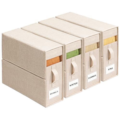 4 Pack Sheet Storage Organizer (King & Queen Size) with handle, Foldable Sheet Set Organizer for Linen Closet, Sheet Organizer for Blanket, Coverlet and Towel, Beige - color: Beige, size: 4 Pack