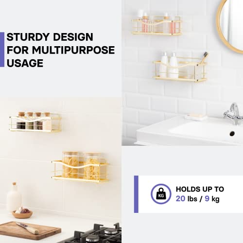 KINCMAX Shower Caddy Organizer - Self Adhesive Wall Shower Shelf - Stainless Steel Bath Shampoo Holder and Storage Rack - color: Gold, size: 2-Pack Caddies