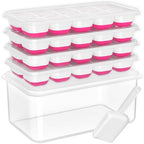 DOQAUS Ice Cube Tray with Lid and Bin - 4 Pack Silicone Ice Cube Trays for Freezer, Stackable Ice Bucket Kits with Storage Container & Scoop for Kitchen, RV, Cocktail, Coffee - color: Light Pink