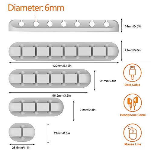 Desk Accessories for Charging Organizer - 5 Packs Grey Computer Desk Accessories and Adhesive Cord Organizer for Cable Holder Cleans Up Messy Wires at Home, Car and Office (7-5-3-1-1 Slots) - color: Grey