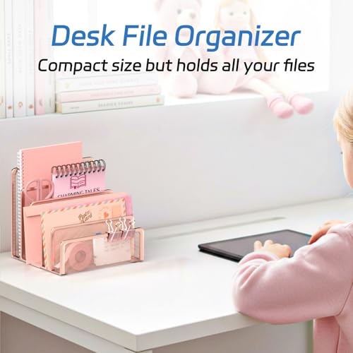 Mail Organizer Countertop with 5 Slot, Metal Mail Holder for Desk, File Holder Letter Sorter for Envelope, Bill and Document (Rose Gold) - color: Rose Gold