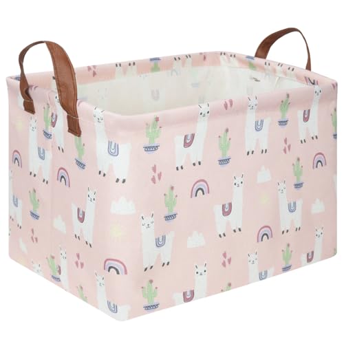 FXOLCSHE Rectangular Pink Alpaca Basket,Collapsible waterproof nursery laundry basket,Toy nursery, kids clothes gift basket with handles,Kids Room Decor(Alpaca) - color: Alpaca