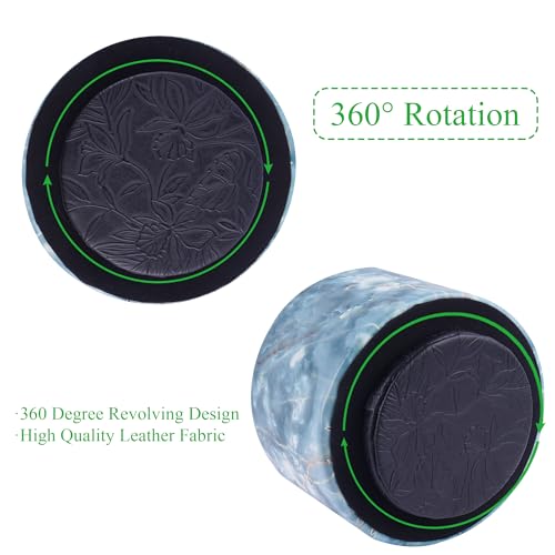 Round Leather Art Supply Organizer,Remote Control Holder,360-degree Rotating Pen Organizer with 4 Compartments(1-Marble Jade) - color: 1-Marble Jade
