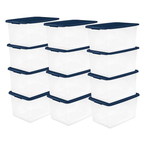 Sterilite 12-Pack Color Program, Large Clear Plastic Storage Bins with Lids, 64 Quart, Blue - Stackable Organizing Container Boxes for Closet, Bathroom, and Office - size: 12 Pack