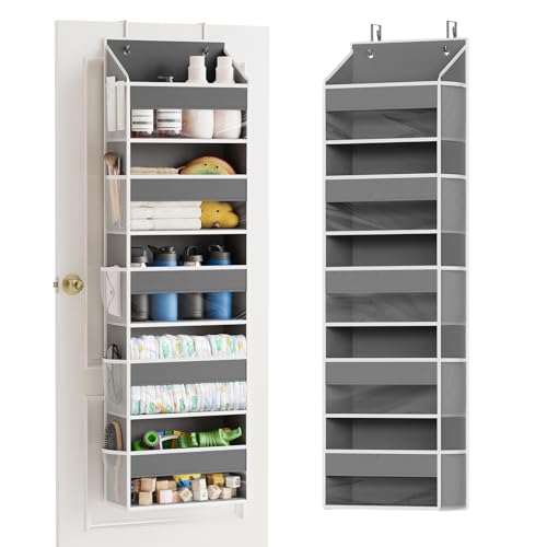 SpaceAid 1 Pack Over The Door Organizer with 5 Large Pockets and 10 Mesh Side Pockets, 5 Layers Door Organizer Hanging with Clear Window for Bedroom, Bathroom, Pantry and Nursery, Gray - color: Gray, size: 1 Pack