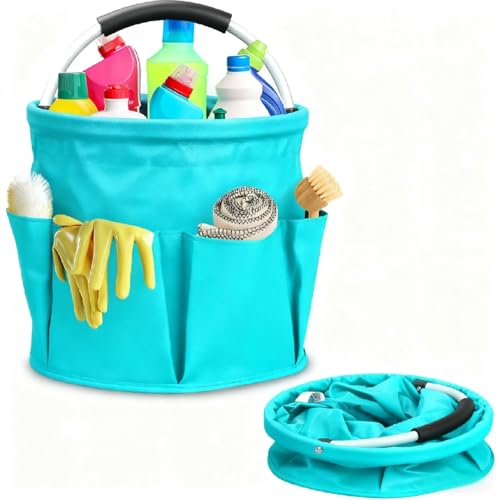 Cleaning Caddy for Cleaning Supplies,17L Cleaning Supply Caddy with Handle Foldable Cleaning Supplies Organizer Bucket Cleaning Products Organizers for Home, Garden (Lake Blue) - color: Lake Blue