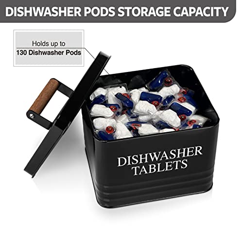 Calindiana Modern Farmhouse Metal Dishwasher Pods Container Holder with Lid for Kitchen Organization and Storage, Kitchen Essentials Decor Accessories, Black - color: Black