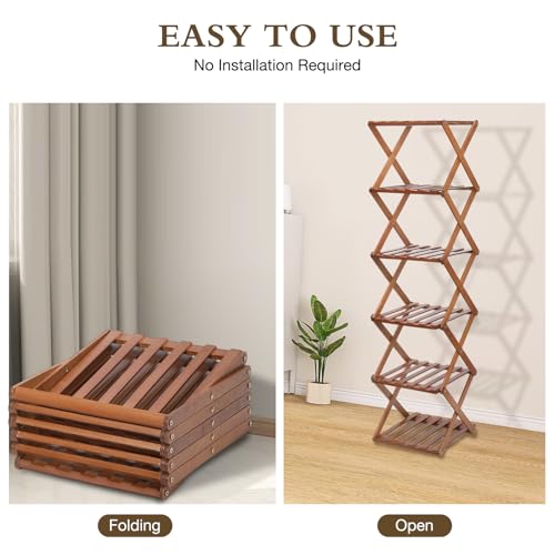Bamboo Shoe Rack 6 Tier Foldable Shoe Rack Narrow Vertical Shoe Organizer Free Standing Shelf, Multifunctional Slim Storage for Entryway, Corner, Bedroom, Hallway, Walnut Color - color: Walnut Color, size: 6-tier