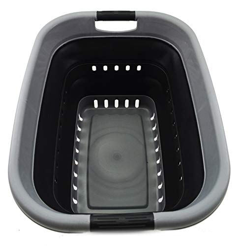 SAMMART 37L (9.77 gallon) Collapsible Plastic Laundry Basket - Foldable Pop Up Storage Container/Organizer - Space Saving Hamper/Basket (1, Grey/Black) - color: Grey/Black