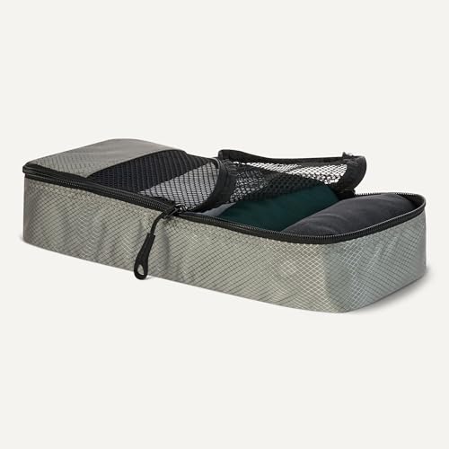 Amazon Essentials 4-Piece Slim Packing Cubes, Travel Accessories Set, Luggage Organizer, Suitcase Organizer with Double Zipper, Mesh Top, Space-Saving, Gray (Previously Amazon Basics) - color: Gray, size: 4 x Slim