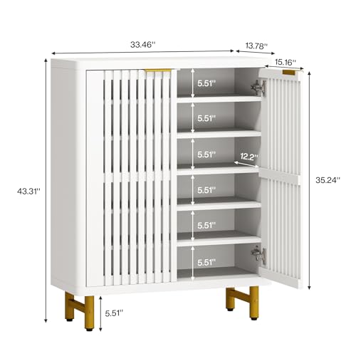 Tribesigns 6-Tier Shoe Cabinet with Shutter Doors, Large Wooden Shoe Organizer Rack with Adjustable Shelves, Modern Farmhouse Hidden Storage Furniture for Entryway, Hallway (White) - color: White