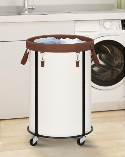 STORAGE MANIAC Rolling Laundry Hamper with Wheels 110L Laundry Basket, Round Laundry Cart with Metal Frame and Removable Bag, Clothes Hamper for Bedroom, Bathroom, Dorm Room, Laundry Room, Beige - color: Beige