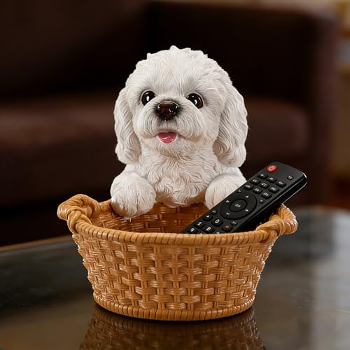 Vanity Jewelry Dish & Ring Holder Tray for Bedroom Dresser Featuring White Poodle - Dog Figurine Catchall Bowl for Earrings & Keys - Elegant Room Decor - color: Poodle with Wide Bowl - White, size: Poodle