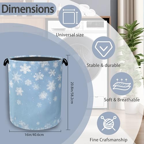 Snowflakes Christmas Laundry Basket,Oxford Cloth Laundry Hamper with Handle Foldable Portable Clothes Storage Basket for Bathroom Bedroom Dorm Room 16" x 20.8" - color: Snowflakes Christmas