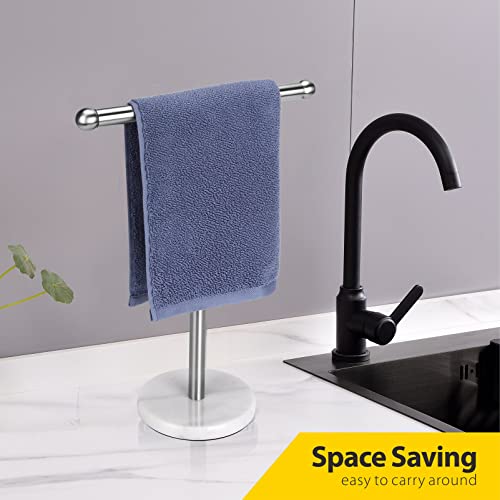 Hand Towel Holder Stand with Heavy Marble Base, T-Shape Towel Rack, Free-Standing for Bathroom Vanity Countertop, 304 Stainless Steel (Brushed Silver) - color: Brushed Nickel