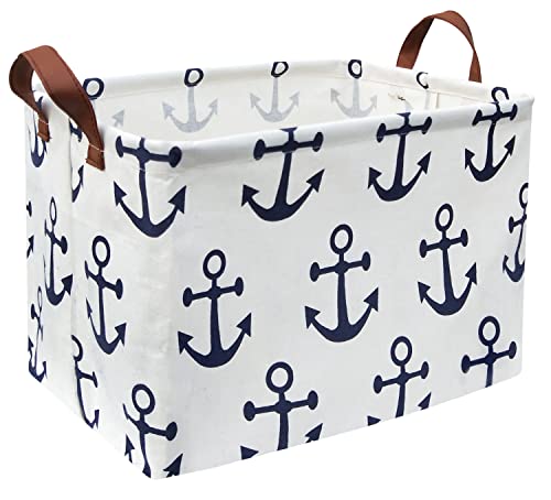 HIYAGON Kids Storage Basket Nautical Gift Basket Empty Boys Toy Storage Bin Organizer Box Rectangular Room Decor for Home,Books (Anchor) - color: Anchor