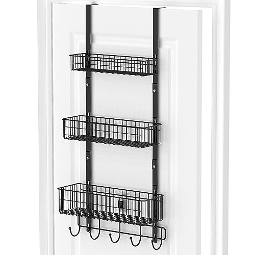 YBING Over The Door Organizer with Hooks 3 Tier Back Towel Hanger Baskets Metal Behind Hanging Storage Shelf Pantry Racks for Bedroom Bathroom Black, R01-R984 - color: Black