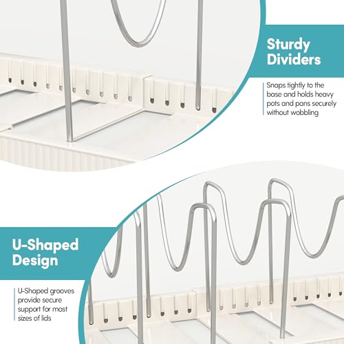 Pots and Pans Organizer for under Cabinet, Pan Pot Organizers inside Cabinet, Expandable Organizer with 12 Adjustable Dividers for Cookie Sheets, Cutting Boards, Pot Lids, Cookware - Frying Pan Rack - color: White, size: 12 Adjustable Dividers