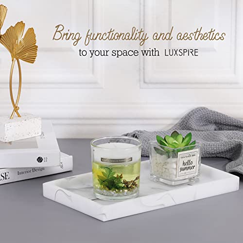 Luxspire Bathroom Vanity Tray, Resin Dresser Jewelry Ring Dish Tank Storage Kitchen Sink Countertop Organizer Plate Holder for Perfume Candles Soap Towel Plant Bathroom Accessories, M, White Marble - color: Marble White, style: M
