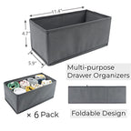 KIKILIE 6 Pack Foldable Clothing Organizers, Multi-purpose Drawer Dividers for Shirts, Bra, Socks and Panties (DD5250)