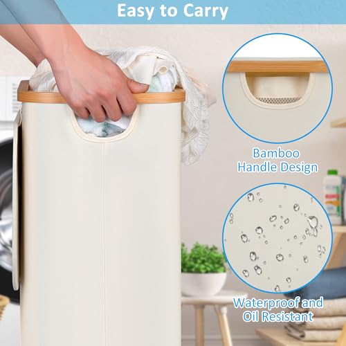 efluky Slim Laundry Hamper with Wheels, Narrow Laundry Basket with Lid and Removable Bag, Aesthetic Dirty Clothes Hamper on Wheels for Laundry Room, Bedroom, Dorm and Bathroom, 75L Beige - color: Beige, size: 75L