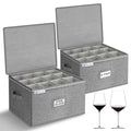 punemi Wine Glass Storage Box, Glassware Storage Containers w/Hard Shell Side Bottom Support & Padded Dividers, Stackable Stemware Storage Case for 24 China Crystal Glasses Drinkware, Moving Supplies - style: Wine Glass Storage 2pcs