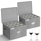 punemi Wine Glass Storage Box, Glassware Storage Containers w/Hard Shell Side Bottom Support & Padded Dividers, Stackable Stemware Storage Case for 24 China Crystal Glasses Drinkware, Moving Supplies - style: Wine Glass Storage 2pcs