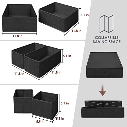 Criusia 6 Pack Clothes Drawer Organizer Dividers, Fabric Foldable Closet Dresser Drawer Organizer for Clothing, Bra Sock Underwear Drawer Organizer for Nursery Bedroom Organization (6 Bins, Black) - color: Black, size: 6 Pack