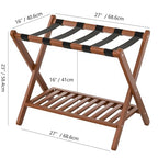 Luggage Racks Set Of 2 Suitcase Stand Foldable With Storage Shelf For Guest Room Hotel Essentials Solid Bamboo Heavy-Duty Item Holder Chestnut Brown