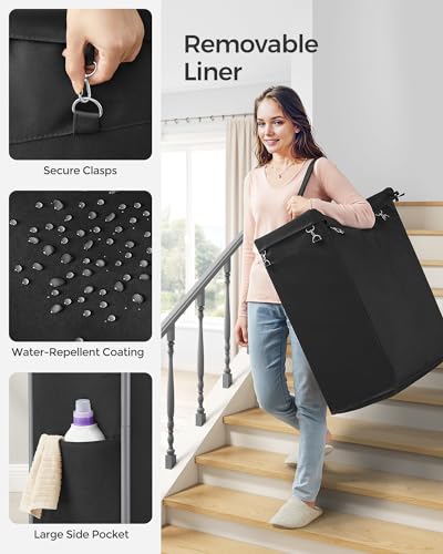 SONGMICS Laundry Basket with Wheels, 2-Section Rolling Laundry Hamper, 37 Gallons (140 L), Removable Liner, Steel Frame with Handle, 27.2 x 15.4 x 31.9 Inches, Ink Black URLS004B01 - color: Ink Black, size: 140 L (2-Section), style: Rectangular with handl