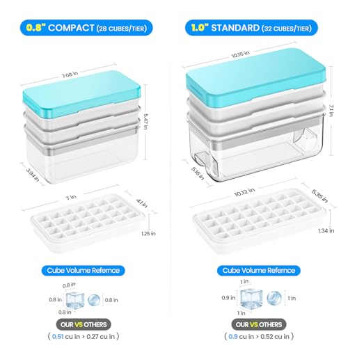 Ice Cube Tray with Lid and Bin, PHINOX 96 pcs Ice Trays for Freezer, Ice Cube Trays for Freezer with 3 trays, Container, Lid & Ice Scoop, BPA Free - color: Blue, size: 1.0"-3tier