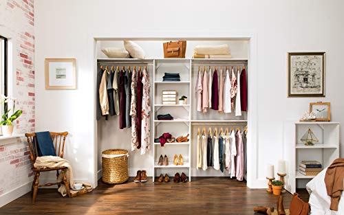ClosetMaid SuiteSymphony Wood Closet Organizer System, 25-Inch Starter Kit with Tower and 3 Hang Rods and Shelving, Adjustable Shelves, Customizable Insert, Reach-in or Walk-in Closets, Pure White - style: Pure White Finish