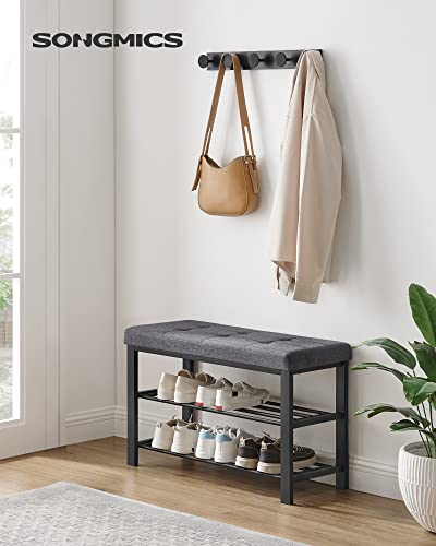 SONGMICS Shoe Bench, Storage Bench, Entryway Bench with Cushion, Shoe Shelf with Seat, Space-Saving, Modern Style, for Living Room, Bedroom, Hallway, Dark Gray and Ink Black ULBS57GYZ - color: Dark Gray + Ink Black, size: 31.9"W