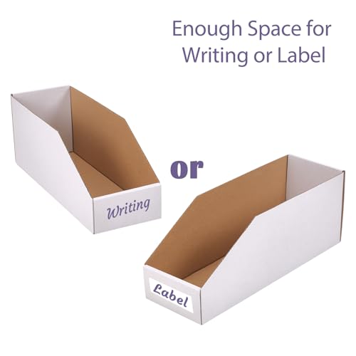 EXYGLO Cardboard Storage Bins 50 Pack, 12x4x4.5 Inch Cardboard Boxes, Corrugated Organizer Bins for Pantry, Shelves, Garage, Office, Shop, White - color: 50 Pack White, size: 12x4x4.5 inches